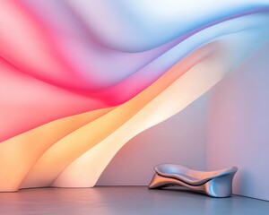 Aufkleber - Fluid Ergonomics Metallic Wellness Lounge Design - Sensory Gradient Seating for Futuristic Corporate Relaxation Spaces