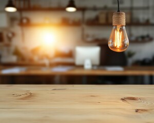 Aufkleber - Rustic Industrial Illumination Vintage Edison Filament Pendant Light with Warm Textural Workspace Aesthetic - Modern Creative Design Inspiration