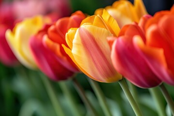 Poster - Vibrant Color Therapy Golden Hour Tulip Landscape - Eco-Wellness Design for Sustainable Floral Marketing and Mindful Nature Inspiration