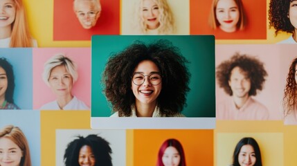 Aufkleber - Vibrant Diversity Portraits Inclusive Multicultural Grid Showcasing Authentic Human Expressions in Modern Digital Workplace Branding