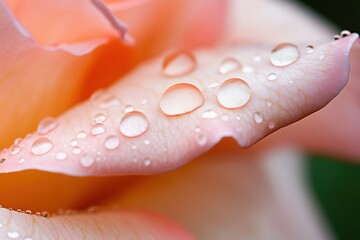 Poster - Dewy Botanical Elegance Soft-Focus Macro Rose Petal with Luminous Water Droplets - Serene Nature for Wellness and Design Inspiration