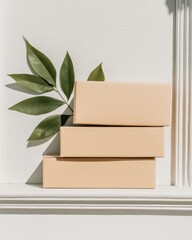 Aufkleber - Minimalist Eco-Conscious Packaging Design Sustainable Neutral Cardboard Boxes with Organic Green Botanical Styling - Modern Zero-Waste Branding Concept