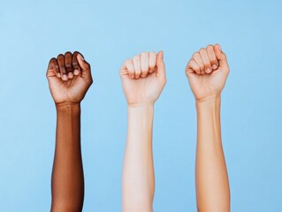 Poster - Inclusive Unity in Motion Diverse Raised Fists Symbolizing Empowerment, Social Justice, and Collaborative Activism for Global Community Engagement