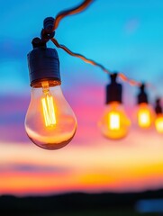 Poster - Vintage Edison Filament Lights Aesthetic Sunset Ambiance for Nostalgic Outdoor Event Branding and Experiential Marketing Design