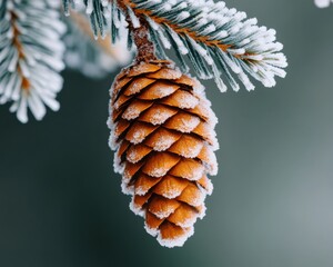 Poster - Frosty Nordic Nature Close-Up Minimalist Winter Pine Cone Macro for Sustainable Wellness Branding and Eco-Conscious Design Inspiration