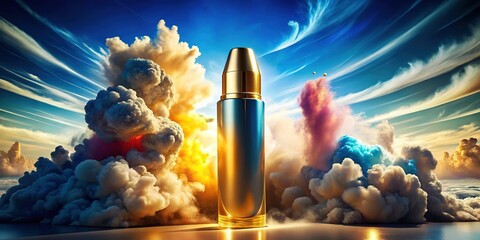 Wall Mural - futuristic antiperspirant: monumental color explosion against a deep blue sky