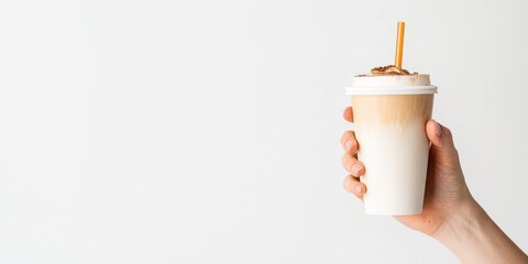 Poster - Minimalist Iced Coffee Branding Clean Aesthetic Beverage Mockup for Urban Cafe Marketing with Sustainable Design and Contemporary Lifestyle Appeal