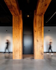 Poster - Urban Wellness Symmetry Minimalist Industrial Design Meets Dynamic Movement in Contemporary Workplace Architecture - Ergonomic Flow and Architectural Mindfulness