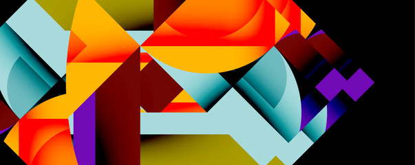 Poster - Abstract geometric composition with interlocking circular and angular shapes, featuring smooth gradients and sharp contrasts on a white background