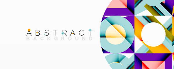 Poster - Abstract geometric composition with interlocking circular and angular shapes, featuring smooth gradients and sharp contrasts on a white background