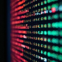 Close-up of illuminated digital code on computer screen, coding, development, internet