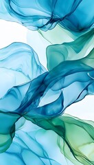 Poster - Abstract artwork features flowing translucent shapes of blue and green