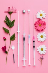 Fototapete - Soft Science Pastel Minimalist Medical Aesthetic with Botanical Elements - Vaccine Design and Wellness Innovation for Modern Healthcare Branding