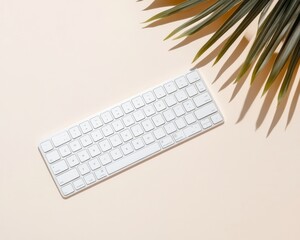 Poster - Minimalist Digital Workspace Sleek Wireless Keyboard with Tropical Palm Shadow - Modern Remote Work Aesthetic for Creative Professionals