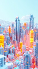 Poster - Futuristic Cityscape Pastel Skyline Digital Art Illustration