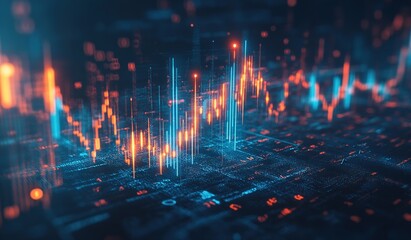 Poster - Abstract Cityscape Data Visualization with Rising Stock Market Graph