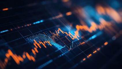 Poster - Abstract Digital Data Visualization with Glowing Blue and Orange Lines