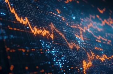 Poster - Abstract Data Visualization with Glowing Orange and Blue Lines