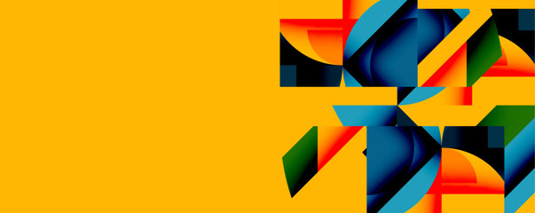Abstract geometric artwork with interwoven angular and curved shapes, dynamic composition with smooth gradients and bold contrasts
