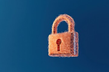Poster - Futuristic Cybersecurity Design Glowing Padlock with Interconnected Data Streams on Gradient Blue - Secured Cloud Storage and Encryption Solutions for IT Marketing