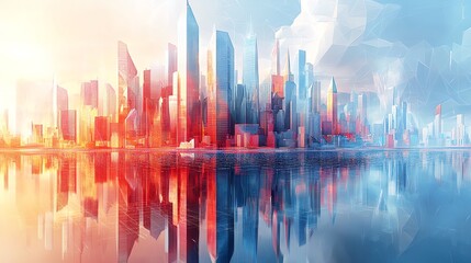 Poster - Modern Cityscape Reflection in Red and Blue Hues