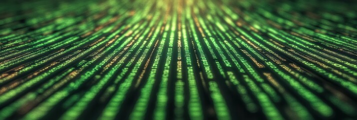 Fototapete - Futuristic Network Visualization of Binary Data Flow on Dark Background - Cutting-Edge Cybersecurity Solutions and Digital Transformation for Tech Industries