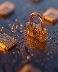 Fototapete - Cybersecurity Visualization Advanced Circuit Patterns with Integrated Lock Icons - Cutting-Edge Data Protection and Programming Security Marketing for Tech Industry Enhancement
