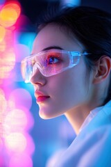 Leinwandbilder - Neon Vision Futuristic Lab Aesthetic with Protective Gear - Advanced Tech Engagement for Modern Healthcare and Youth Innovation in Sterile Research Environments