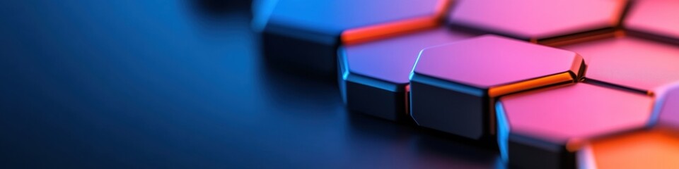 Aufkleber - Futuristic Hexagonal Interface Polished Metal and Neon Glow in Virtual Space for Cutting-Edge E-Learning Systems - Enhancing Digital Education with Immersive Visuals