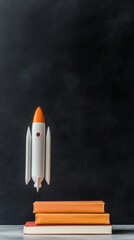Leinwandbilder - Dynamic Educational Chalkboard Rocket with Stacked Books - Inspiring Visuals for Modern Learning and Creative Academic Content Development