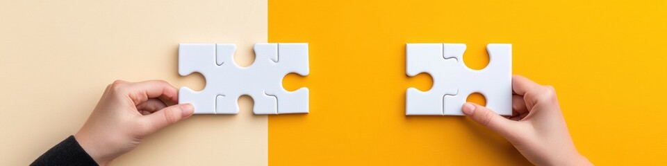 Aufkleber - Modern Minimalist Puzzle Collaboration Matte White Jigsaw Pieces on Bold Two-Tone Backdrop for Innovative Business Partnership Solutions and Creative Team Building Strategies