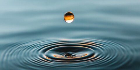 Poster - Minimalist Water Droplet Study Perfect Sphere Above Rippling Surface, Capturing Natures Elegance and Conservation Message for Eco-Friendly Marketing Content