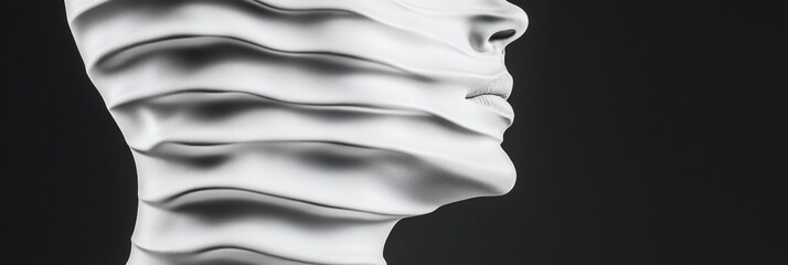 Aufkleber - Futuristic Digital Sculpture Wavy Metallic Face on Black - AI Art Piece for Cutting-Edge Tech Advertisements and Innovative Digital Identity Branding