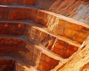 Poster - Terraced Open-Pit Mining Aesthetic Exposed Rock Layers for Resource Extraction Insights - Industrial Scale Earth Moving and Geographical Mapping in Sustainable Mining Practices