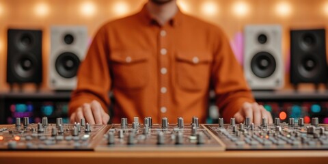Leinwandbilder - Modern Sound Engineering Professional Drum Kit Setup with High-Fidelity Speakers and Cable ManagementStreamlined Audio Systems for Live Performances and Music Production