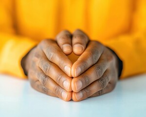 Aufkleber - Minimalist Hand Gesture Imagery Close-Up of Hands in Vibrant Yellow Knit - Professional Counseling Visual Content and Mindful Healthcare Communication