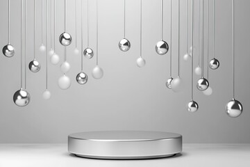 Poster - Silver Spheres Hanging Above a Circular Platform