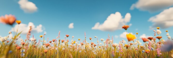 Poster - Eco-Chic Biodiversity Vibrant Wildflower Meadow Across Horizon - Sustainable Landscaping Visual for Nature-Inspired Design and Environmental Awareness Campaigns