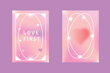 retro love romantic poster blushed gradient. heart, text love first, frame. vector illustration