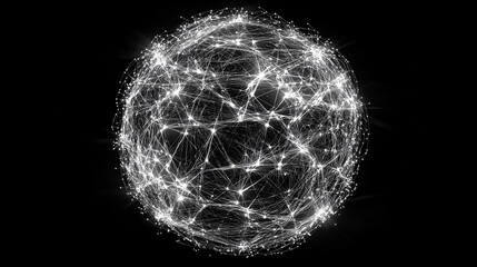 Wall Mural - A conceptual digital art piece showcasing a spherical structure of interconnected glowing points and lines, symbolizing connectivity and communication