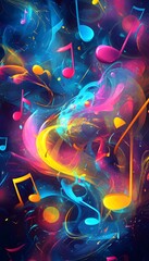 Poster - Vibrant musical notes swirl amidst colorful abstract designs beautifully