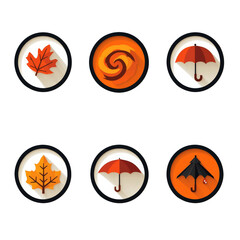 Wall Mural - colorful autumn icons featuring leaves and umbrellas in circular designs