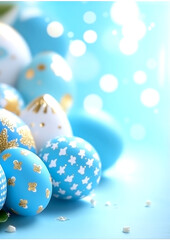 Wall Mural - blue and white egg decoration with gold accents. the eggs are arranged in a circle and are surrounde