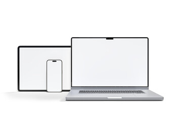 Canvas Print - 3d realistic laptop, tablet and smartphone digital device mockup with blank screen isolated on backg
