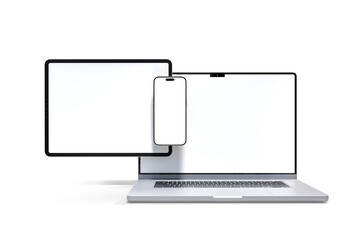 Canvas Print - 3d realistic laptop, tablet and smartphone digital device mockup with blank screen isolated on backg