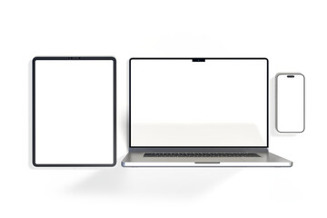 Canvas Print - 3d realistic laptop, tablet and smartphone digital device mockup with blank screen isolated on backg