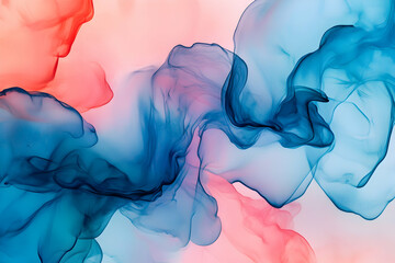 Poster - abstract fluid art with dreamy blues and soft pinks creates a serene, ethereal visual experience, id