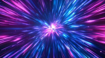 Poster - Abstract speed of light, hyperdrive, warp speed in science fiction concept. Abstract futuristic technology background with digital light rays and glowing effect for your creative projects.