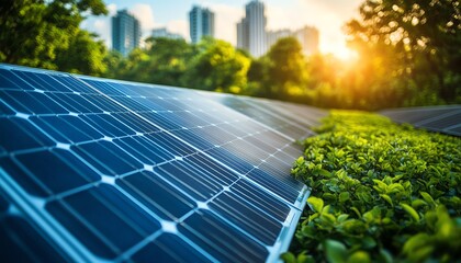 Aufkleber - Closeup of a corporate office building with solar energy panels and a green wall, showcasing ESGfocused design for sustainable, ecofriendly business practices