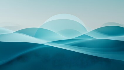 Aufkleber - Abstract teal wavy landscape